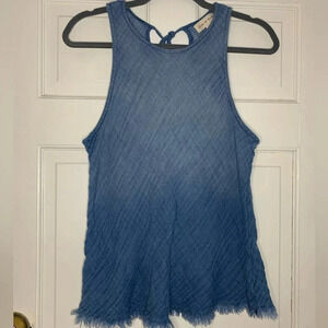 Anthropologie Cloth & Stone Cotton Sleeveless Tie Back Fringe Trim Top